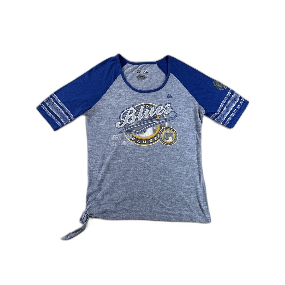 Majestic St. Louis Blues NHL Raglan Tee‎ L Short Sleeve L/G/G Gray Cotton Womens